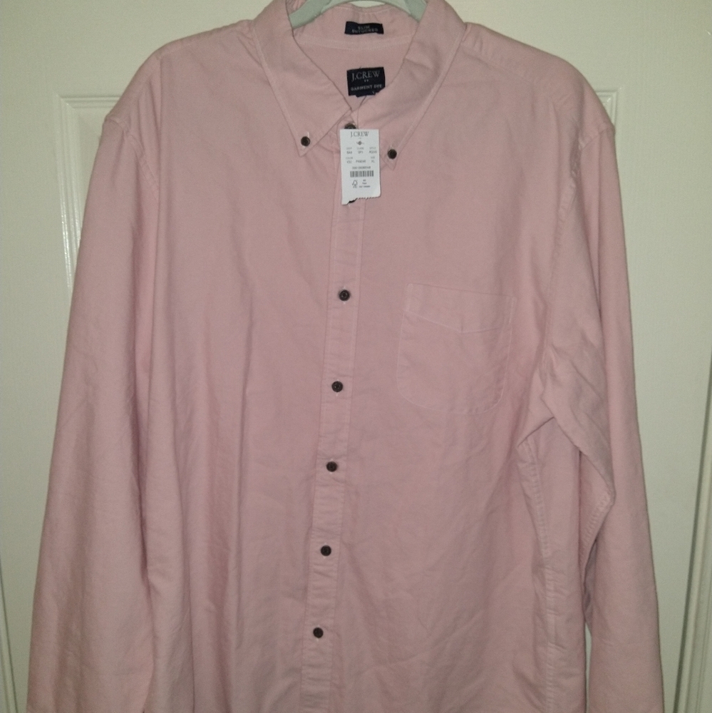 NWT J.Crew Garment Dyed Slim Untucked Pink Button Down Shirt Men’s sz XL